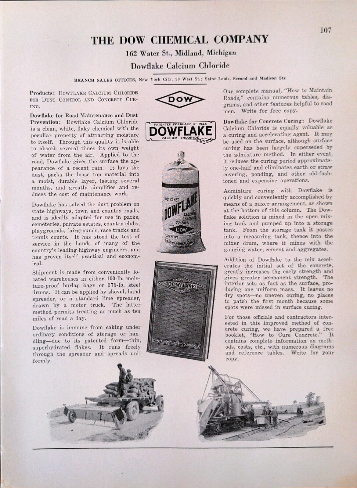 1928 Dow Chemical Print Ad Dowflake Calcium Chloride Concrete Curing