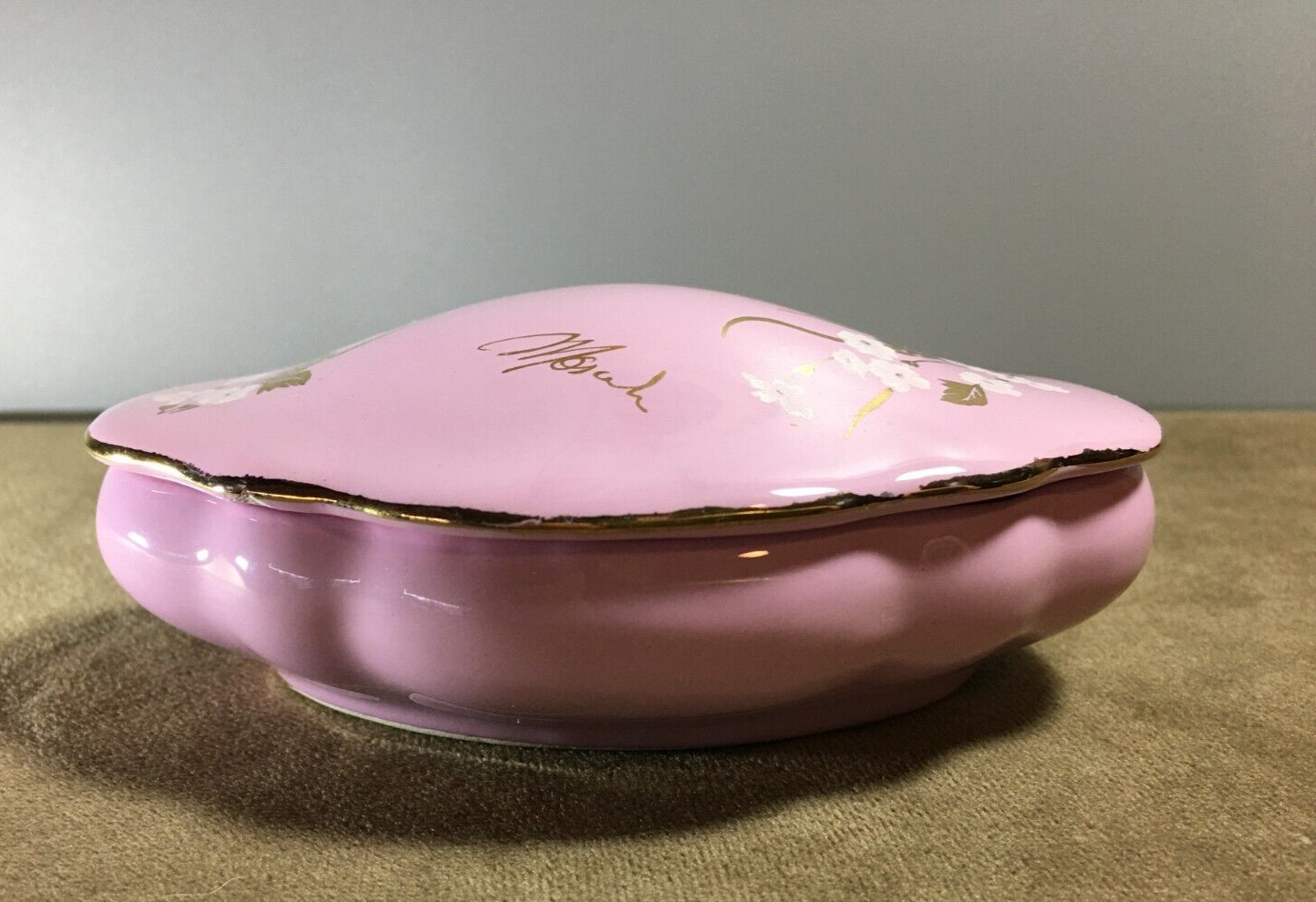 Pink Mid Century Oval Floral Porcelain Trinket / Dresser Dish,  Made in Italy