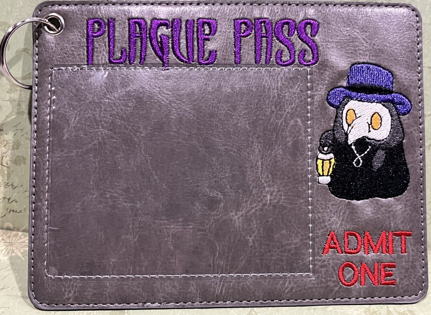 Plague Doctor Park Pass Vaccine Credit ID Card Keeper Holder Luggage Keys