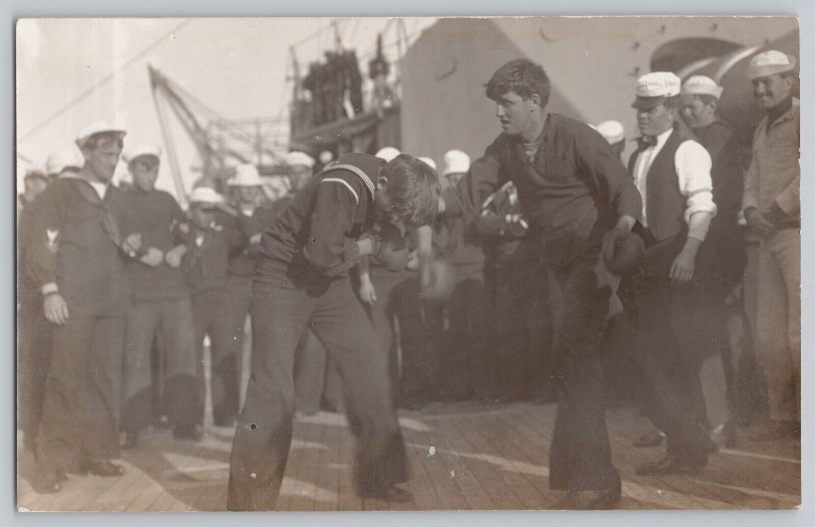 RPPC Sailors Boxing on Warship. Close UP View. 1910/1920s View Postcard Nice