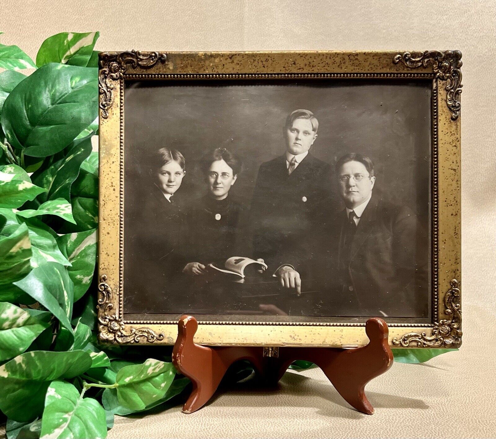 Antique Edwardian Family Portrait & Frame - Slightly Gilded with Antique Glass