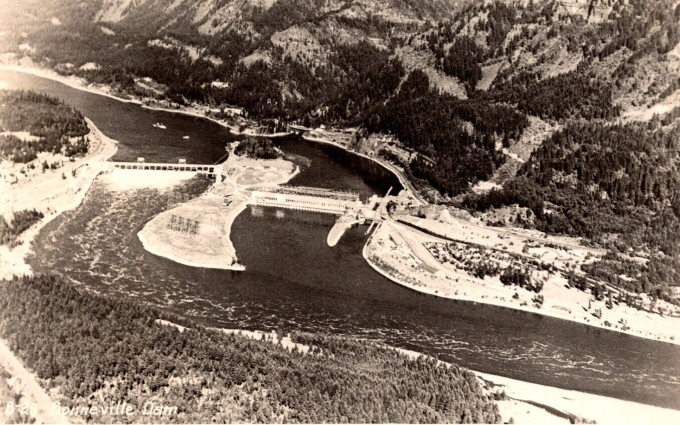 RPPC Bonneville Dam Columbia River Gorge East of Portland, OR VTG Postcard EKC