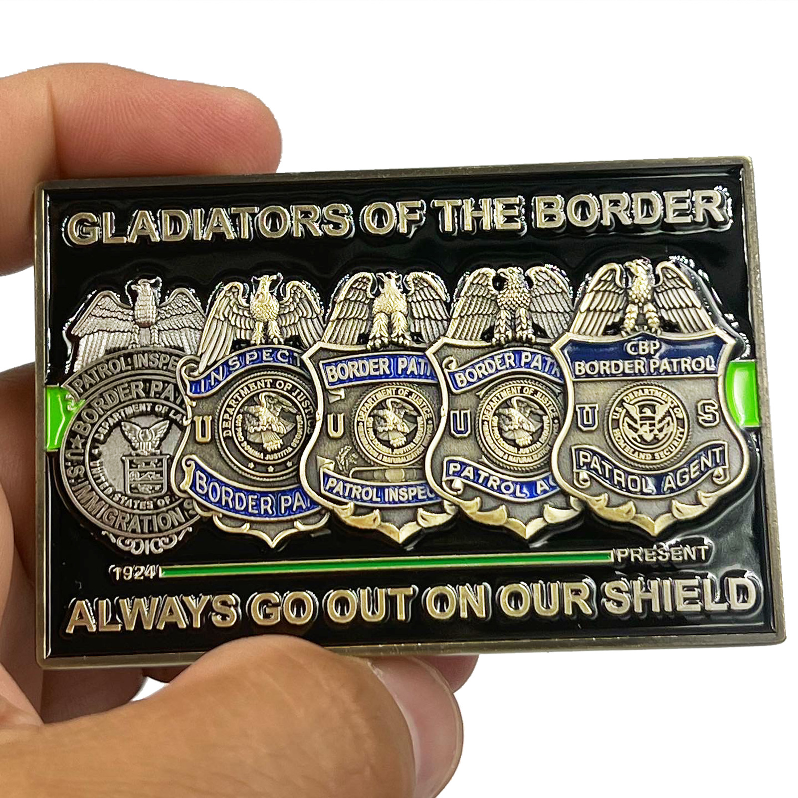 EL13-003 Border Patrol Agent Timeline CBP BPA Challenge Coin Thin Green Line Hon
