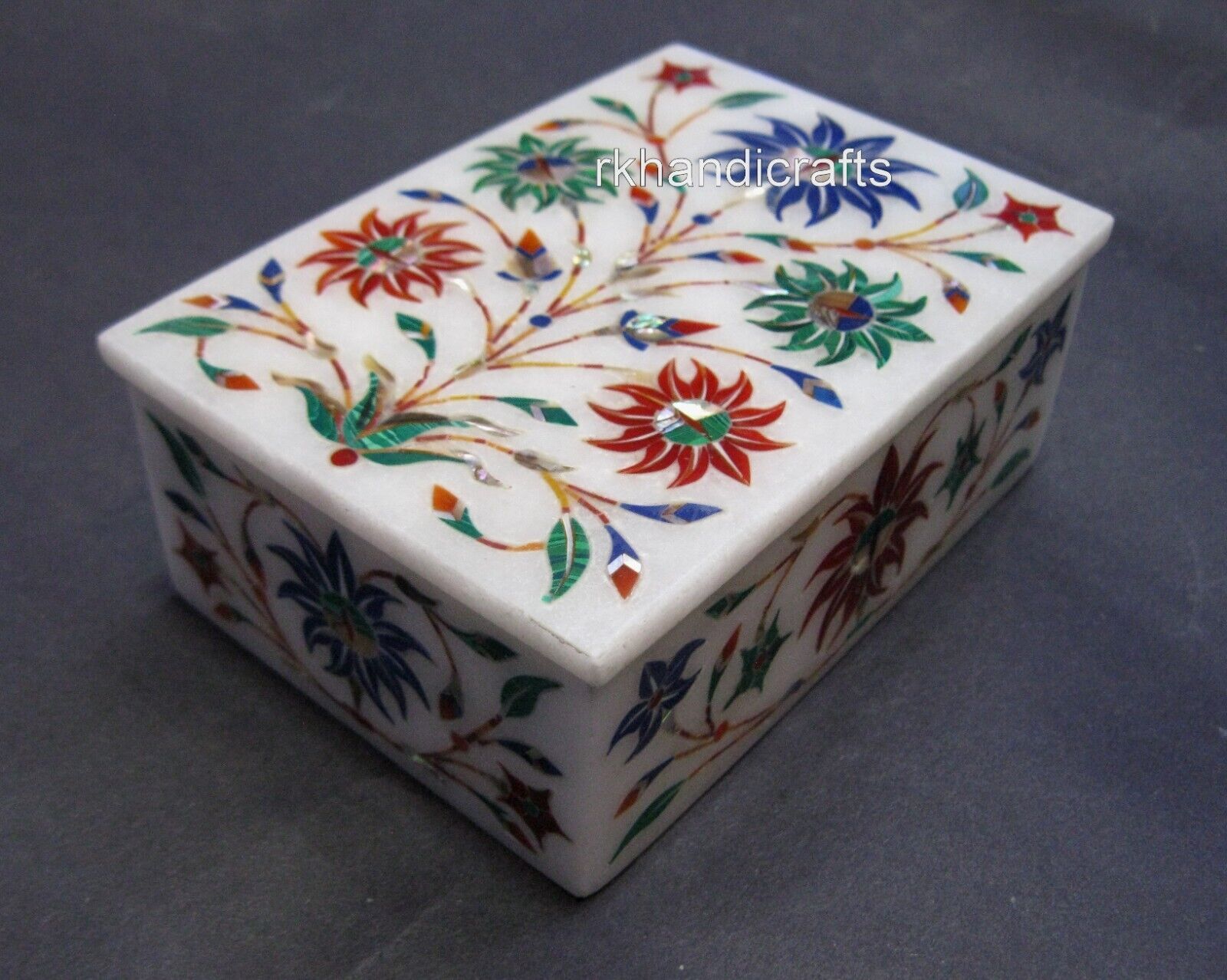 5 x 3.5 Inches Jewelry Box Inlaid with Multicolor Stone White Marble Bangle Box