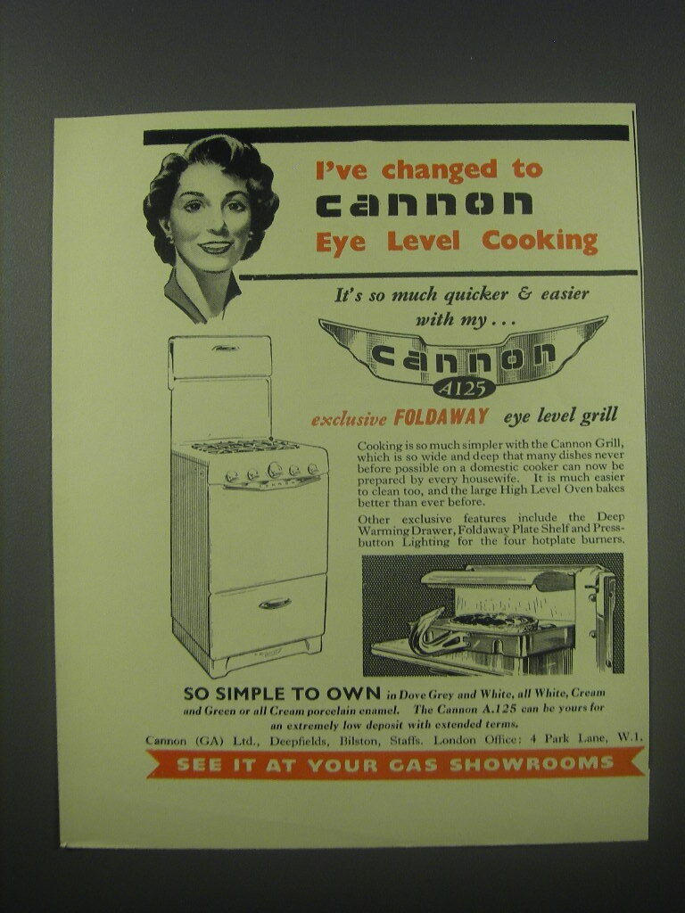 1954 Cannon A125 Cooker Ad - I've changed to Cannon eye level cooking