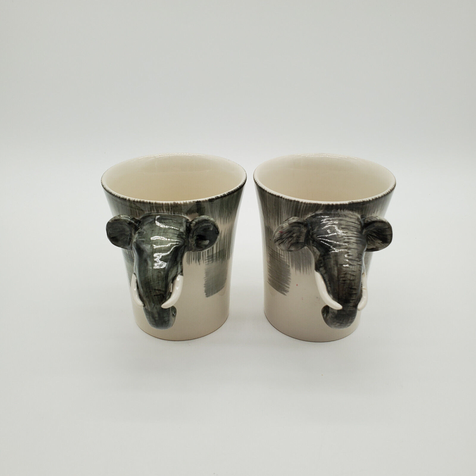 2 Pier 1 3D Elephant Handle Hand Painted Mugs