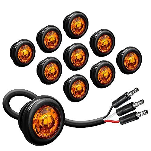 10Pc 3/4 round Amber Trailer LED Marker Light [3 Wire/Drl & Turn Signal] [DOT F