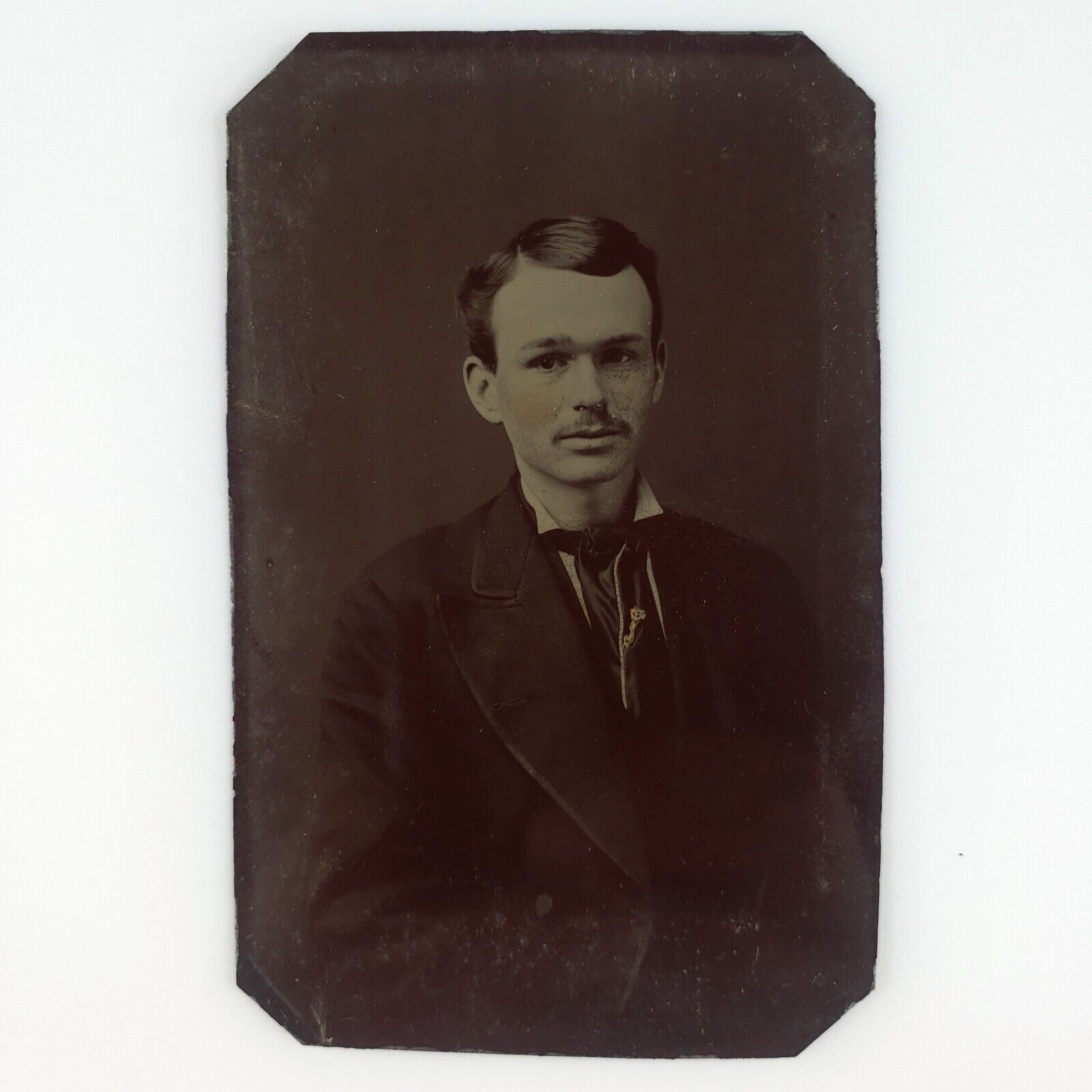 Handsome Young Skinny Man Tintype c1870 Antique Handsome 1/6 Plate Photo A4082