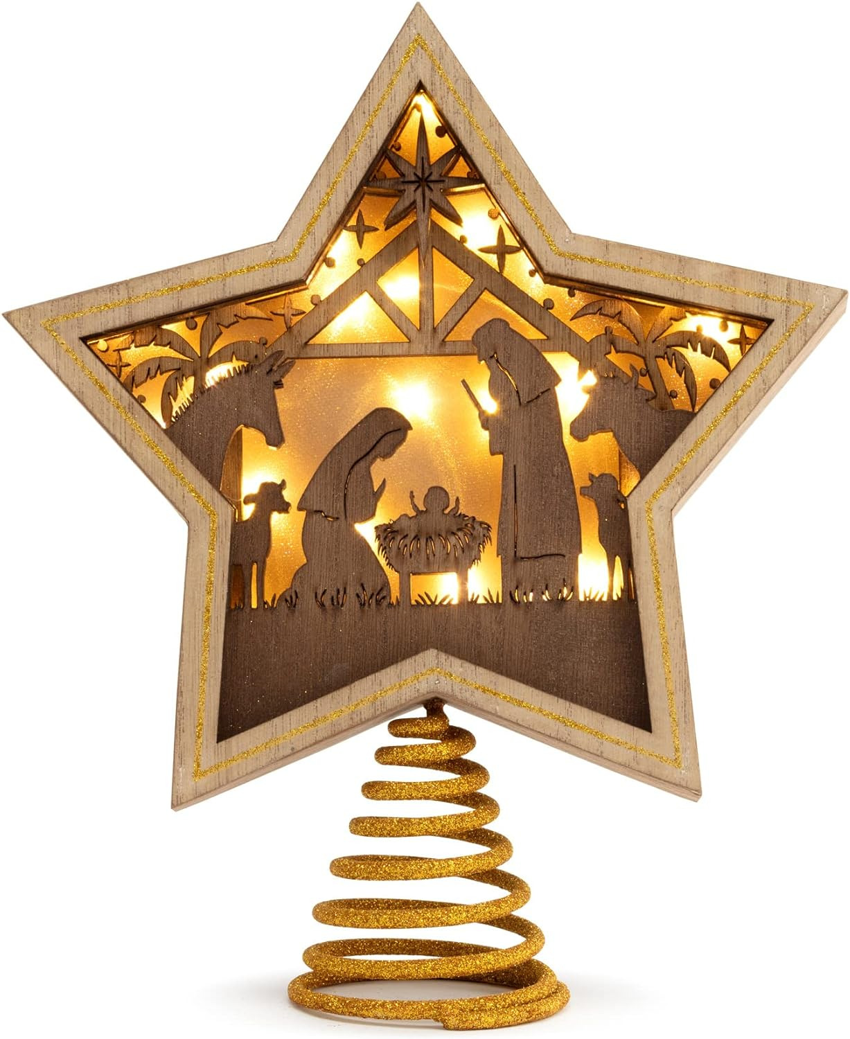 Golden Star Nativity LED 10 X 8.5 MDF Christmas Tree Topper