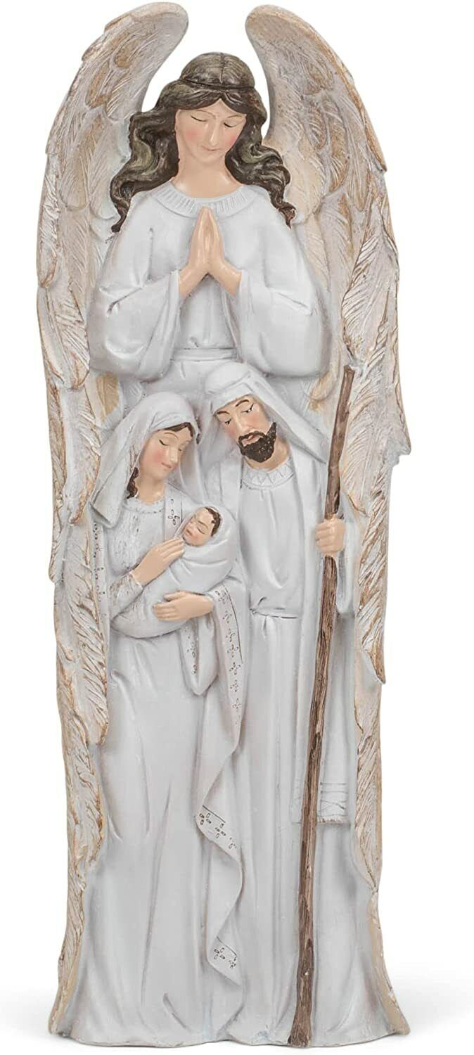 Angel Praying Over The Holy Family Figurine, Freestanding, Christmas Décor