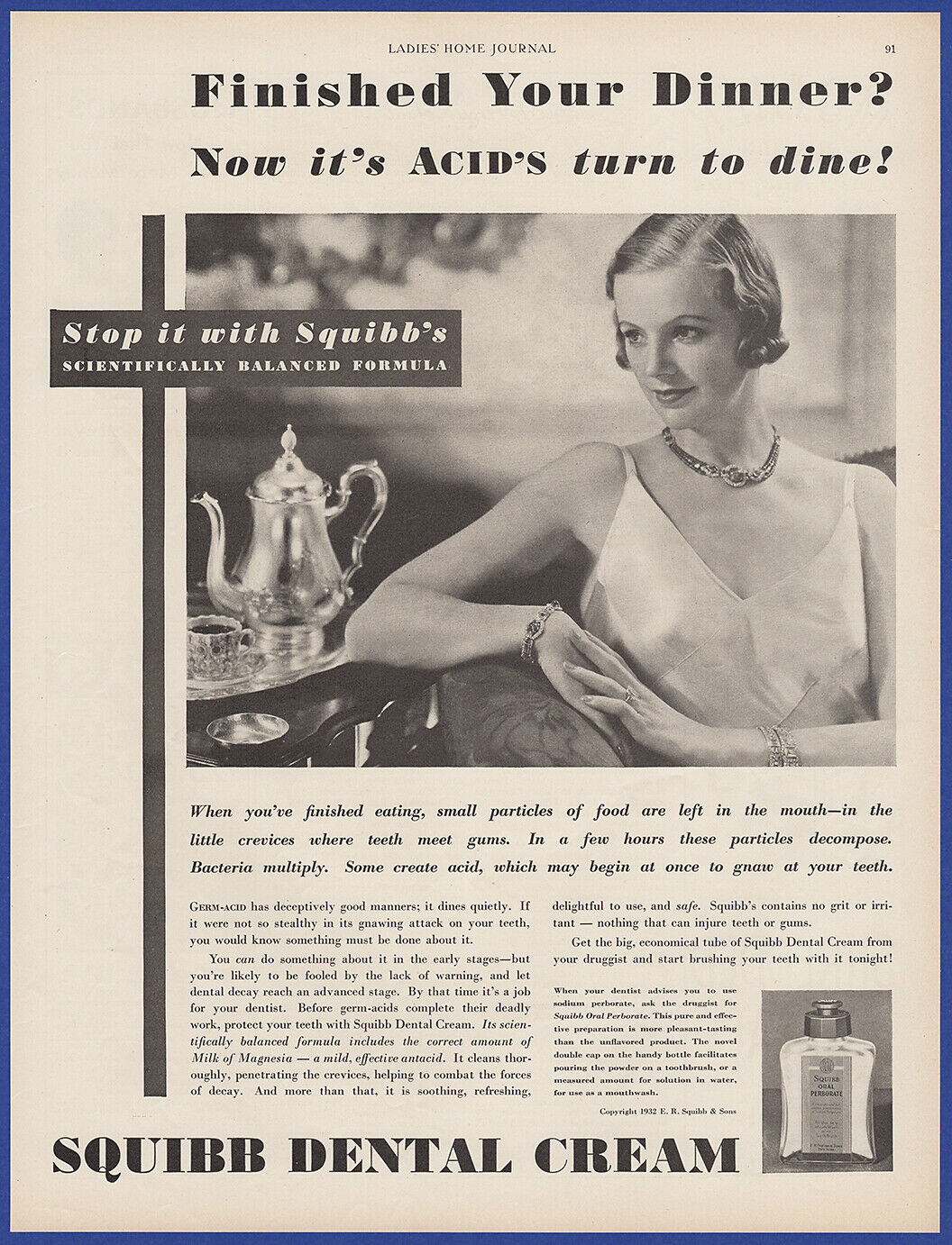 Vintage 1932 SQUIBB Dental Cream Toothpaste Dental Hygiene Print Ad 30\'s