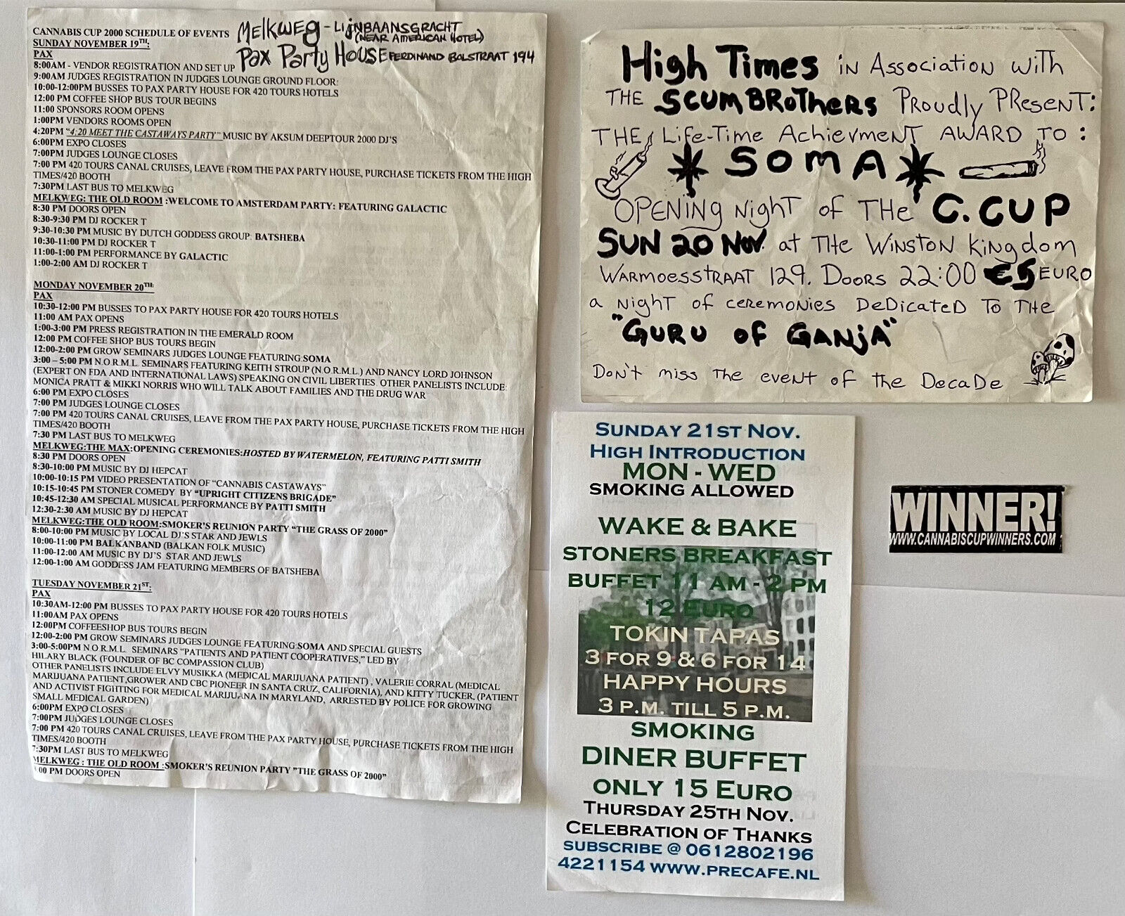 High Times Cannabis Cup leaflets sticker vintage marijuana Melkweg lot 
