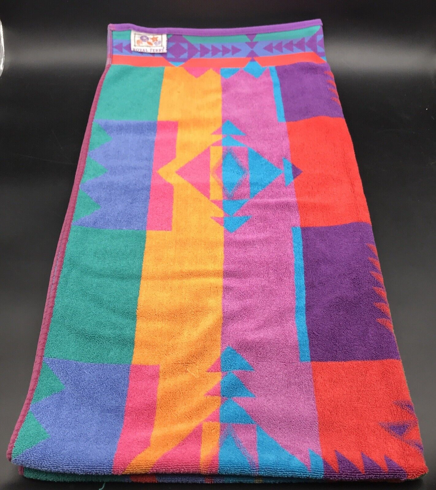 VTG 1980s Royal Terry Beach Towel Colorful Southwestern Patterns Arrows 32\