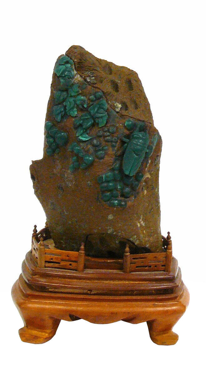 Chinese ShouShan Stone Green Cicada Display Figure cs950-5