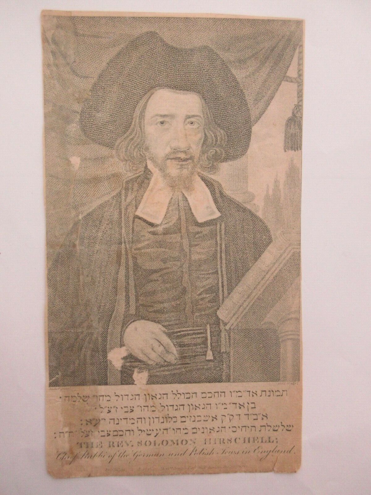 Judaica Antique Jewish Picture of CHIEF RABBI SOLOMON HIRSCHELL, London 1808.