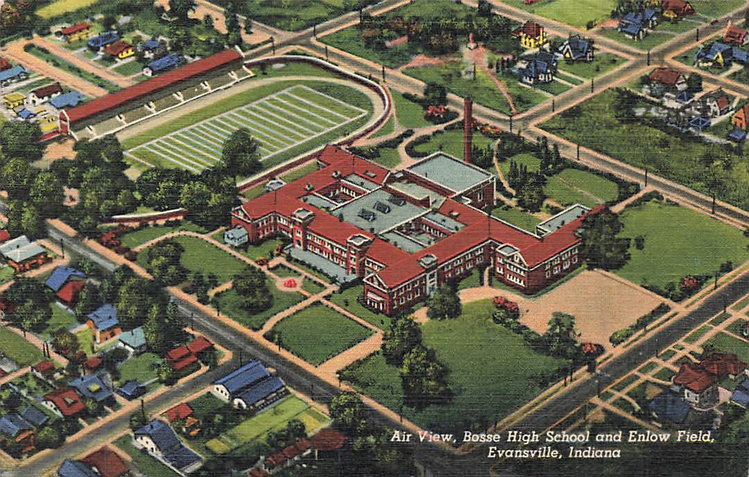 c1930s-40s Aerial View Bosse High School Enlow Field Evansville IN P491