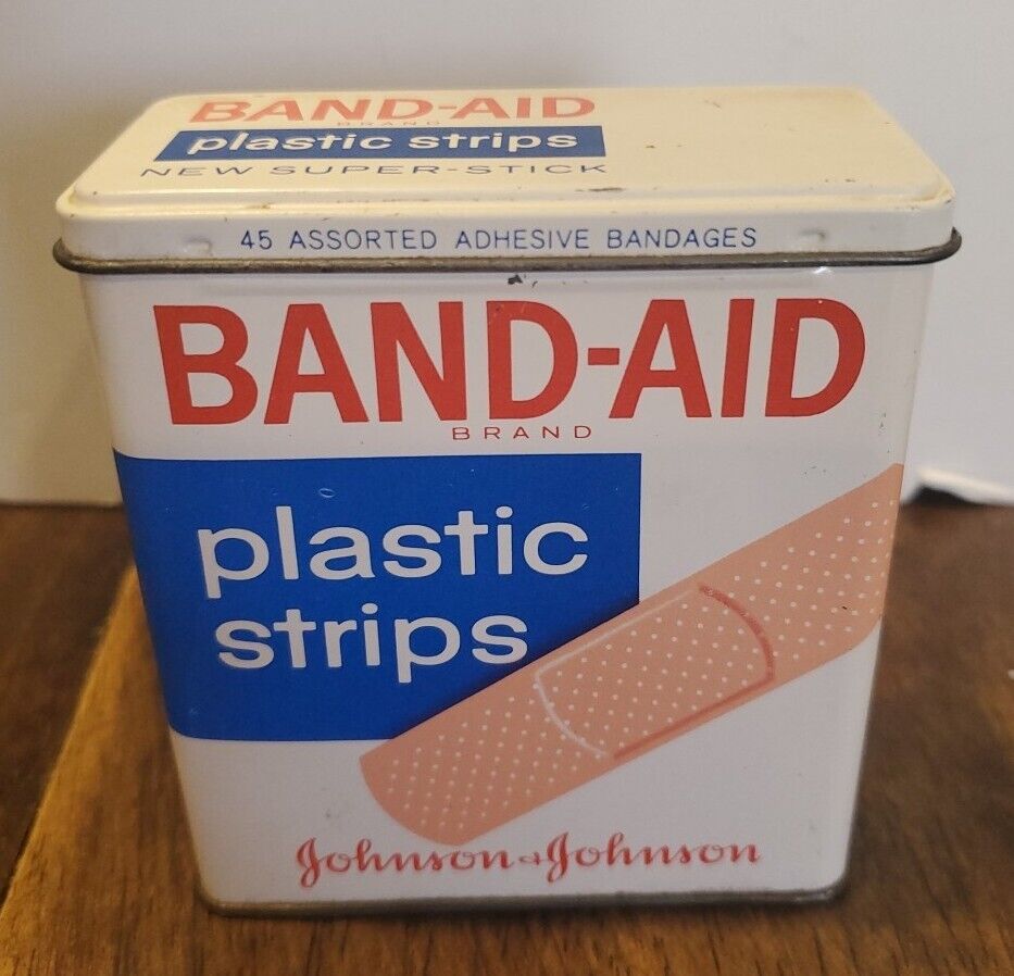 Vintage  BAND-AID Metal Box Tin  Johnson & Johnson Hinged Empty\