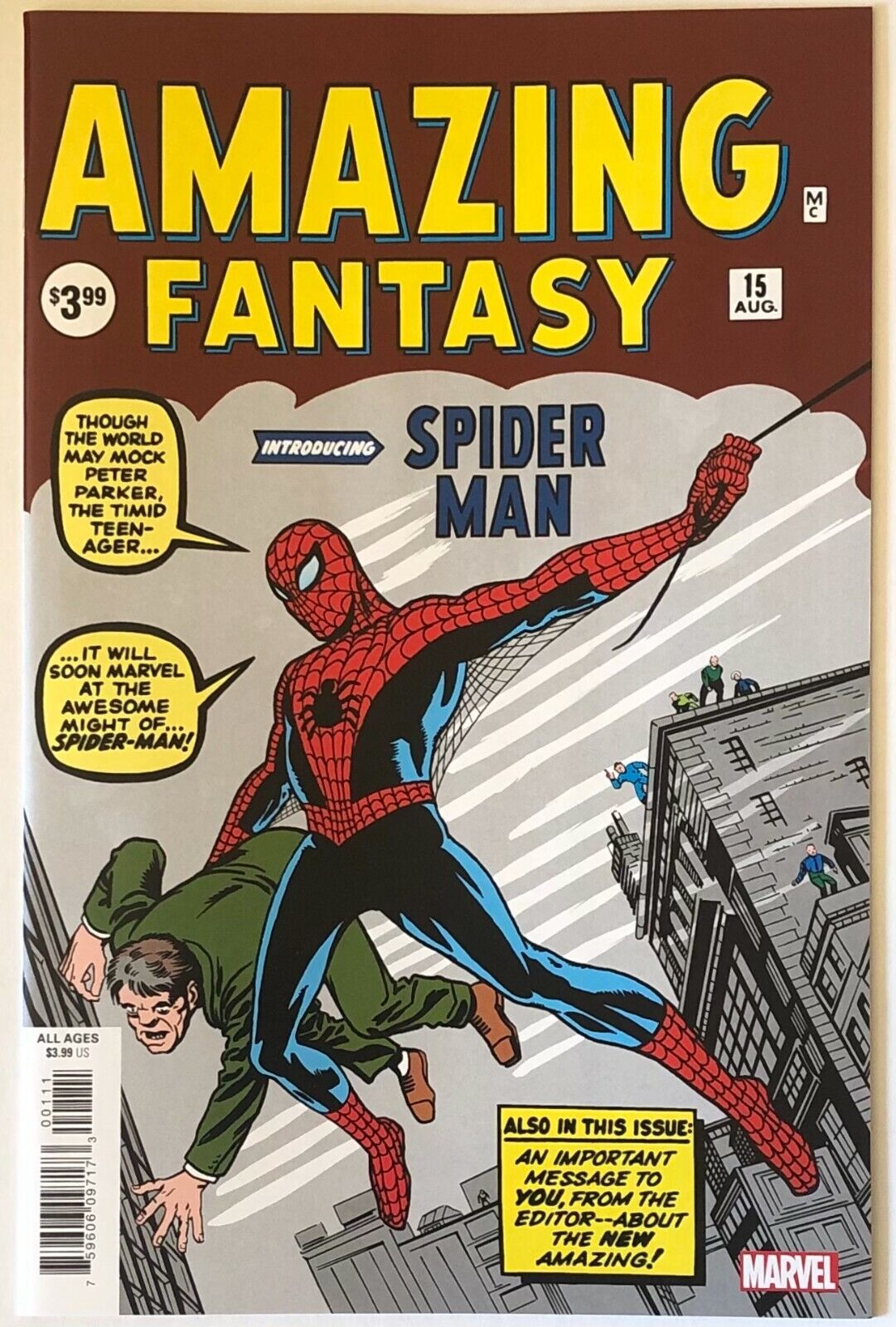 Amazing Fantasy #15 Facsimile Edition 1st Spider-Man Marvel 2019 - NM- or Better
