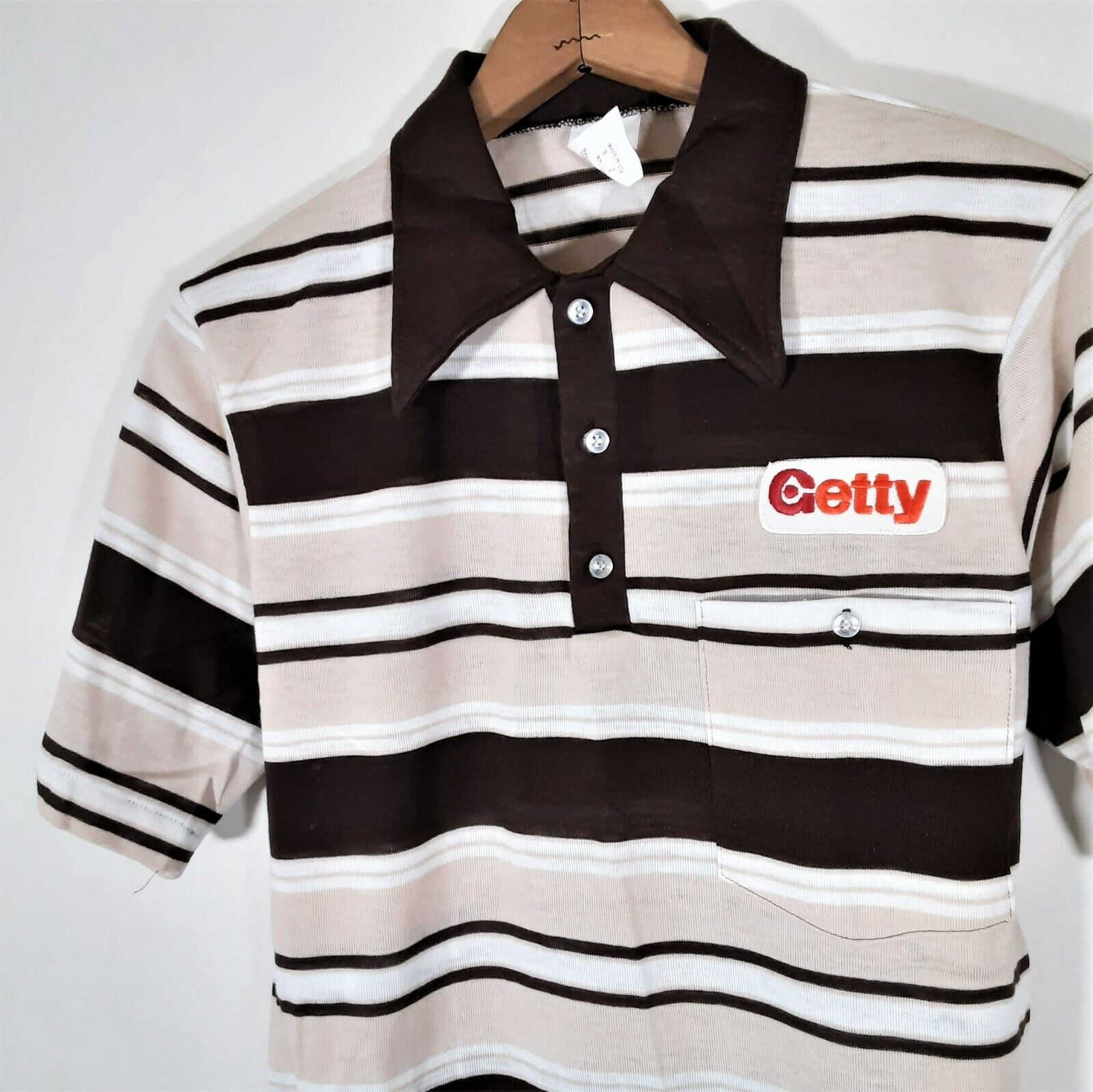 Vintage 70s 80s Getty Gas Polo Shirt Lion Uniform USA Made Retro Oil EUC Mens M
