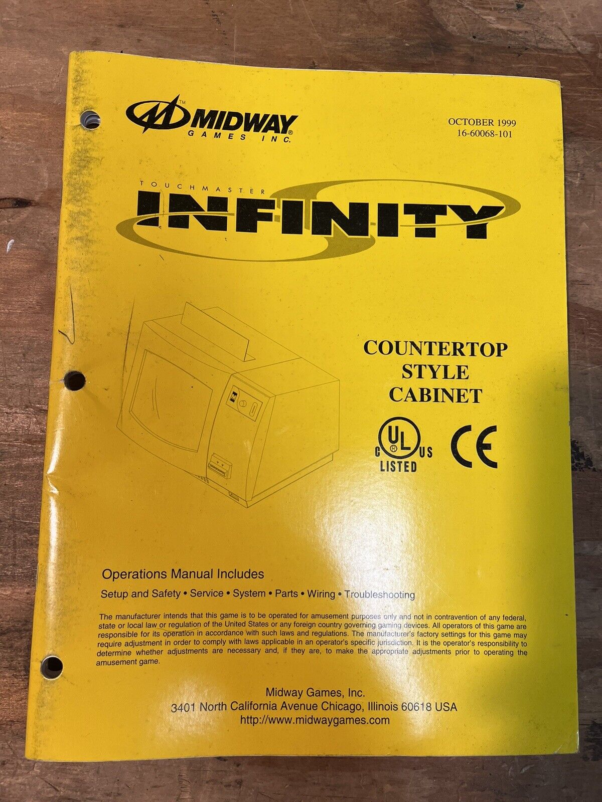 Midway, Original, Arcade, Touch Master Infinity, Operations Manual
