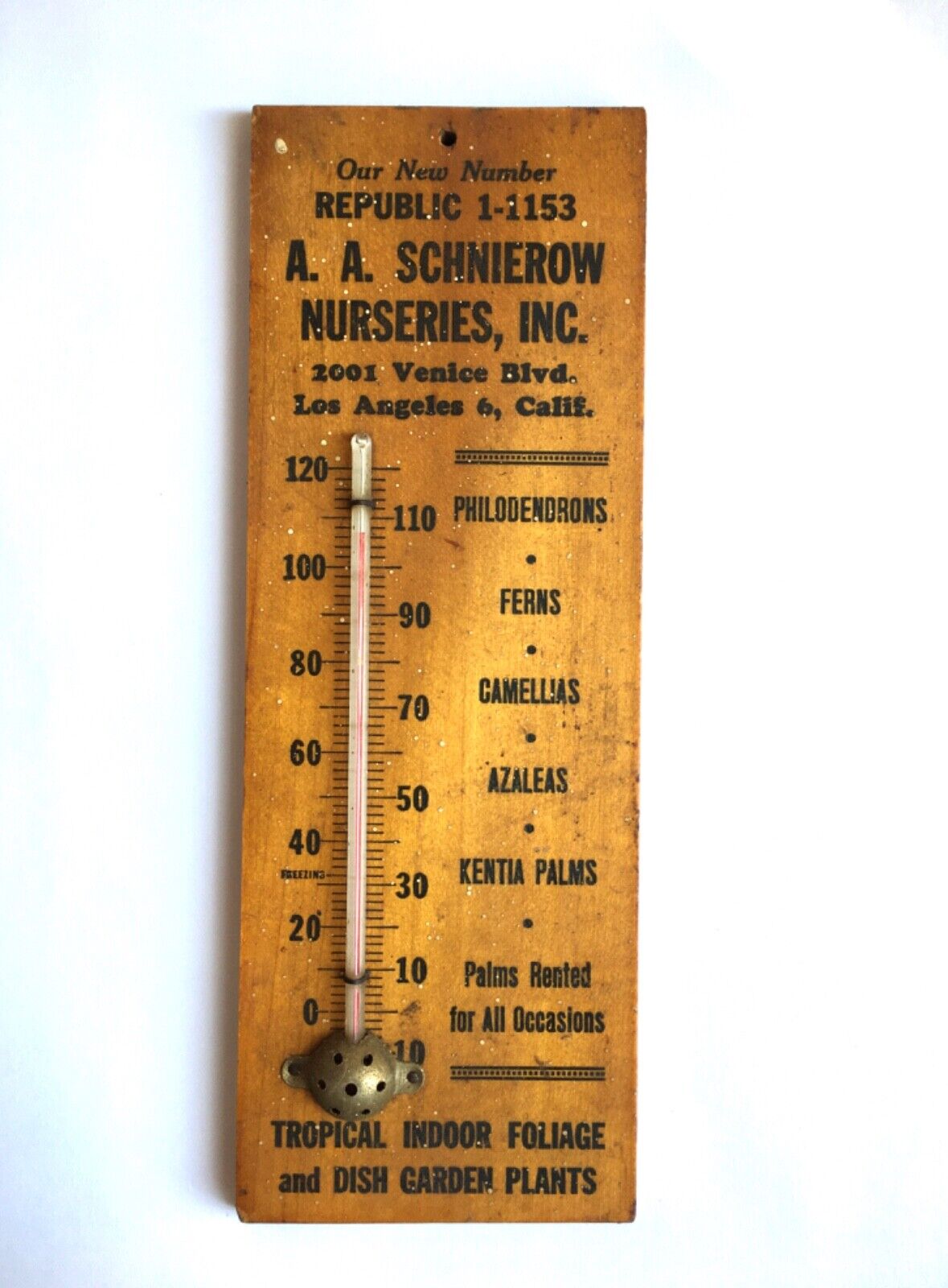 Antique Vtg Los Angels LA California Advertising Nursery Thermometer Sign Gas