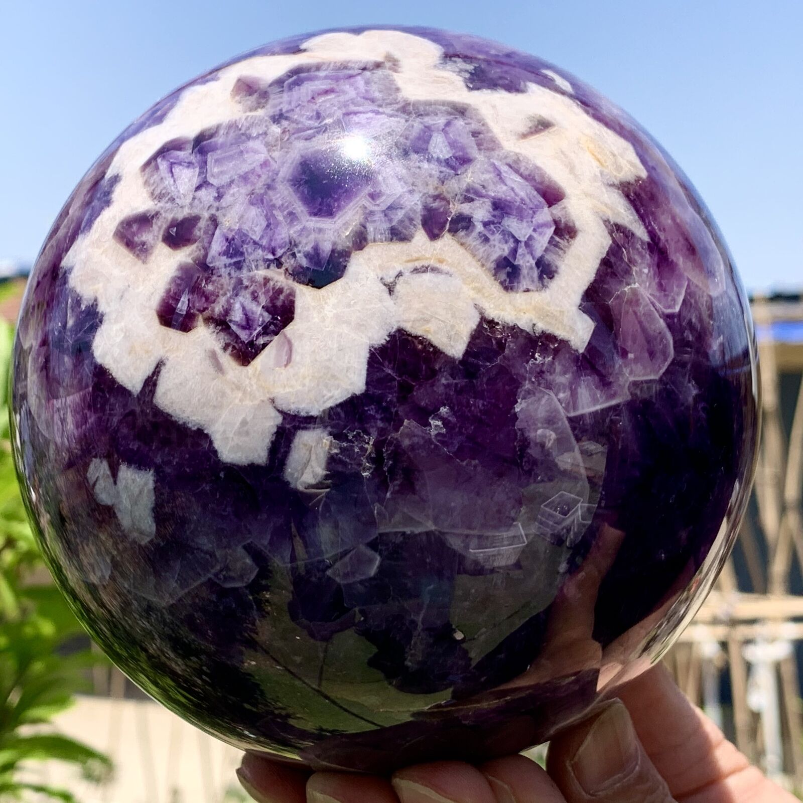 1.97LB  Natural beautiful Dream Amethyst Quartz Crystal Sphere Ball Healing