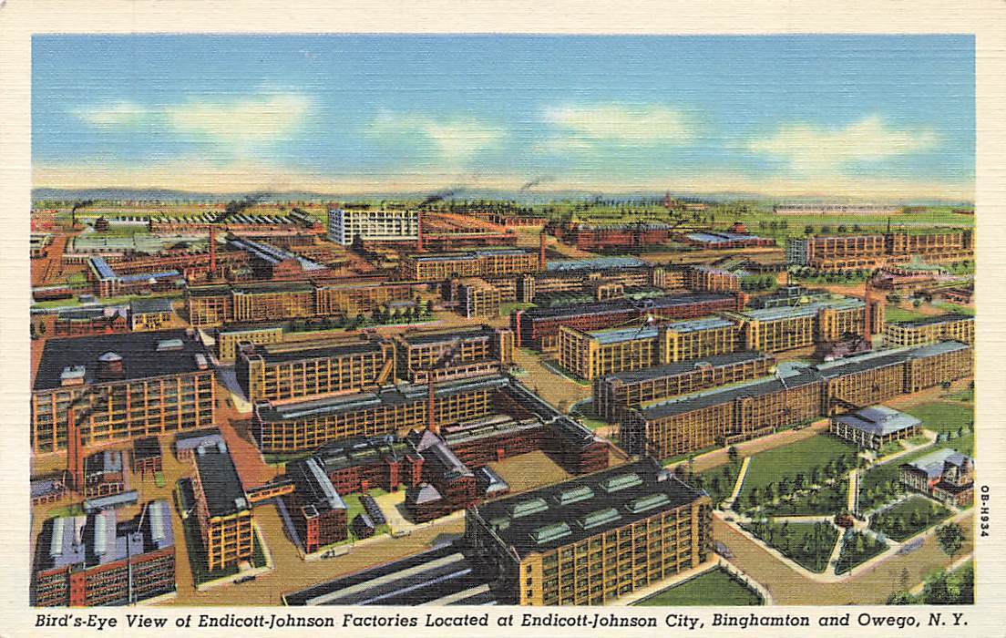 c1930s-40s Aerial View Endicott Johnson Factories Owego NY P493
