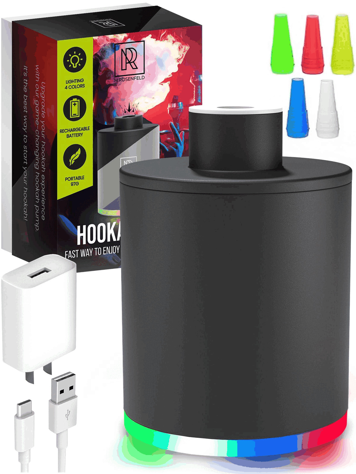 Black Hookah Pump Electric Hookah Starter with 1000 mAh Rechargeable Battery