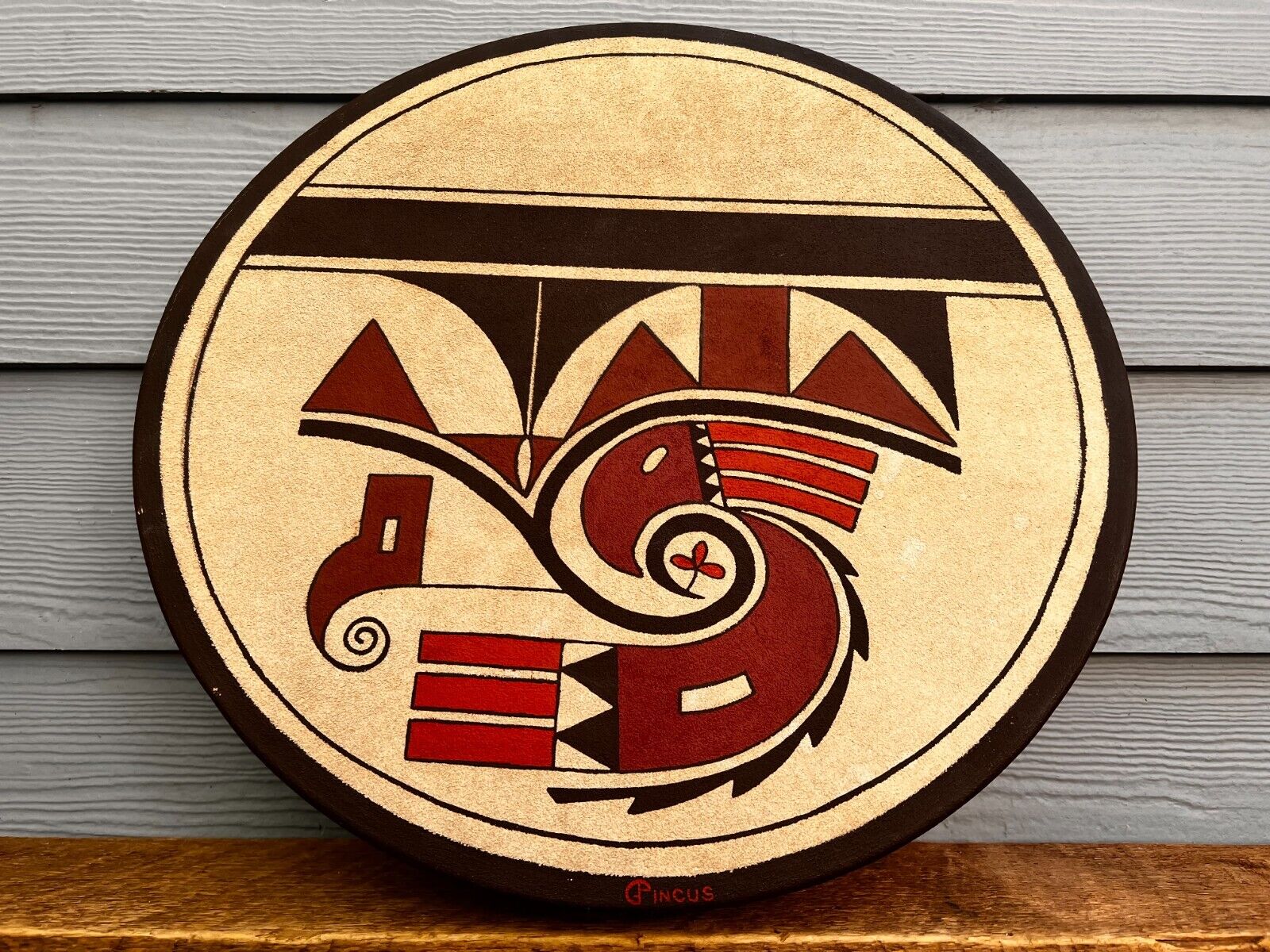 Original Gary Pincus Drum Santa Fe New Mexico Vintage Painted Zuni Eagle 1982