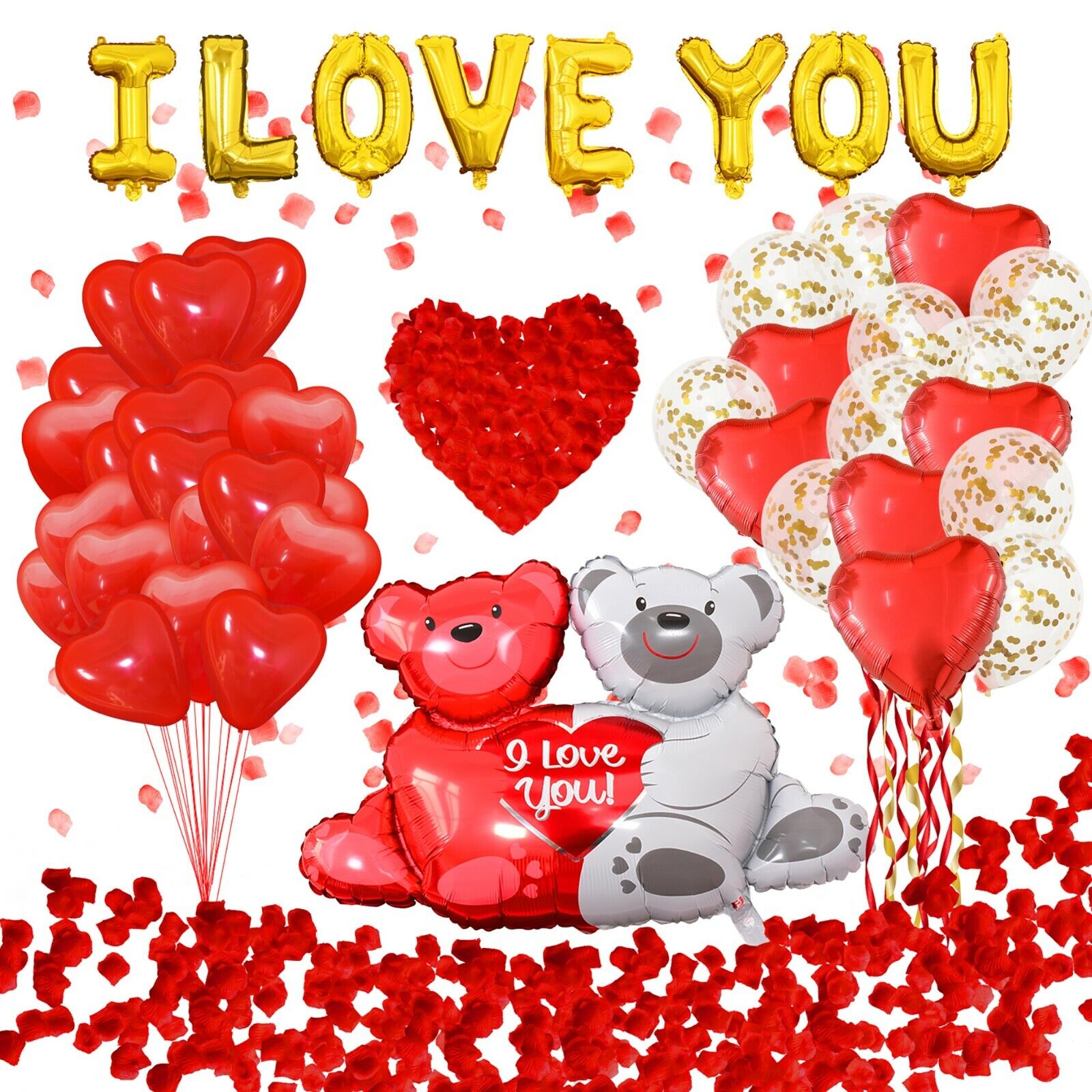 Valentines Day Balloons Decoration Set I Love You Teddy Bear Heart Shaped Party