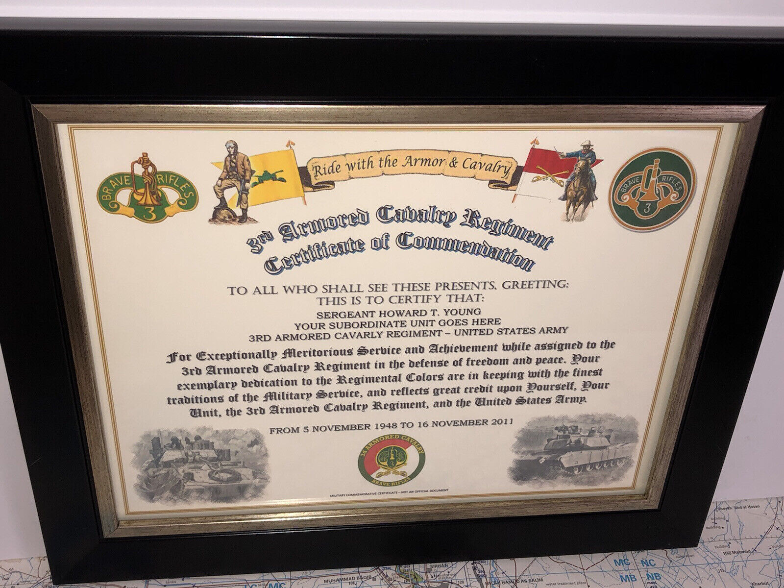 3RD ARMORED CAVALRY REGIMENT / COMMEMORATIVE - CERTIFICATE OF COMMENDATION