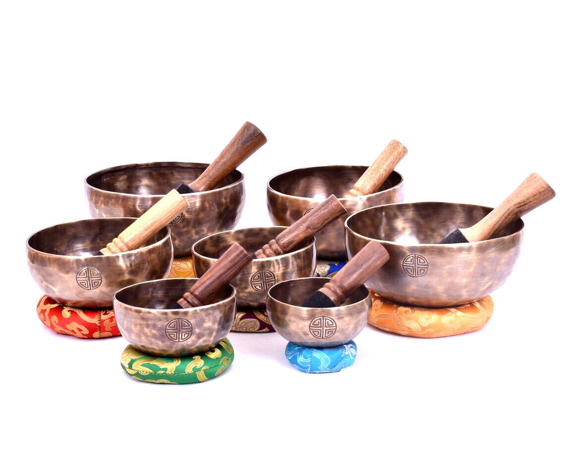 7 inch to 13 inch full moon singing bowl set of 7 -Seven chakra Nepalese bowl