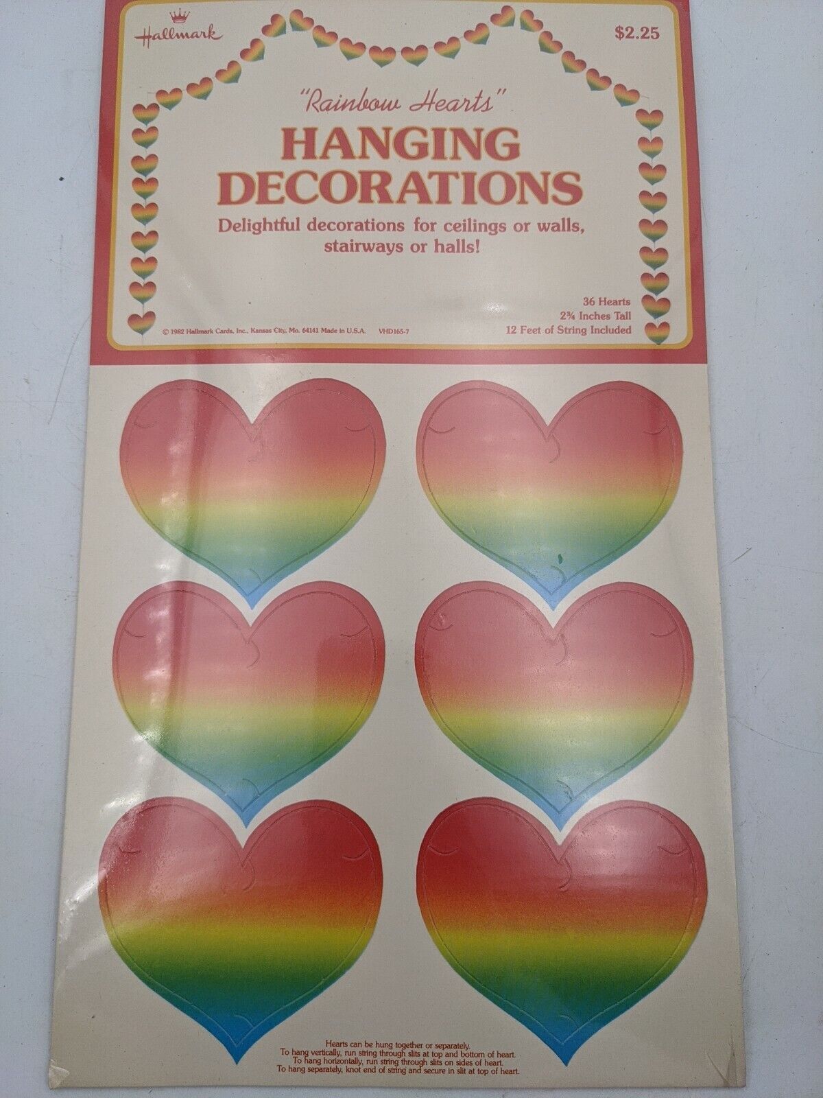 Hallmark Vintage Rainbow hearts hanging decorations 1982 Valentines 