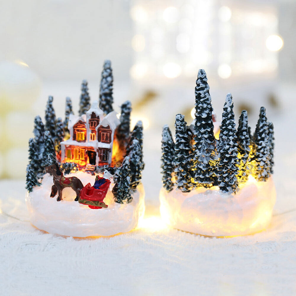 Christmas Village Figurines Lighted LED Glow Micro Landscape Christmas House