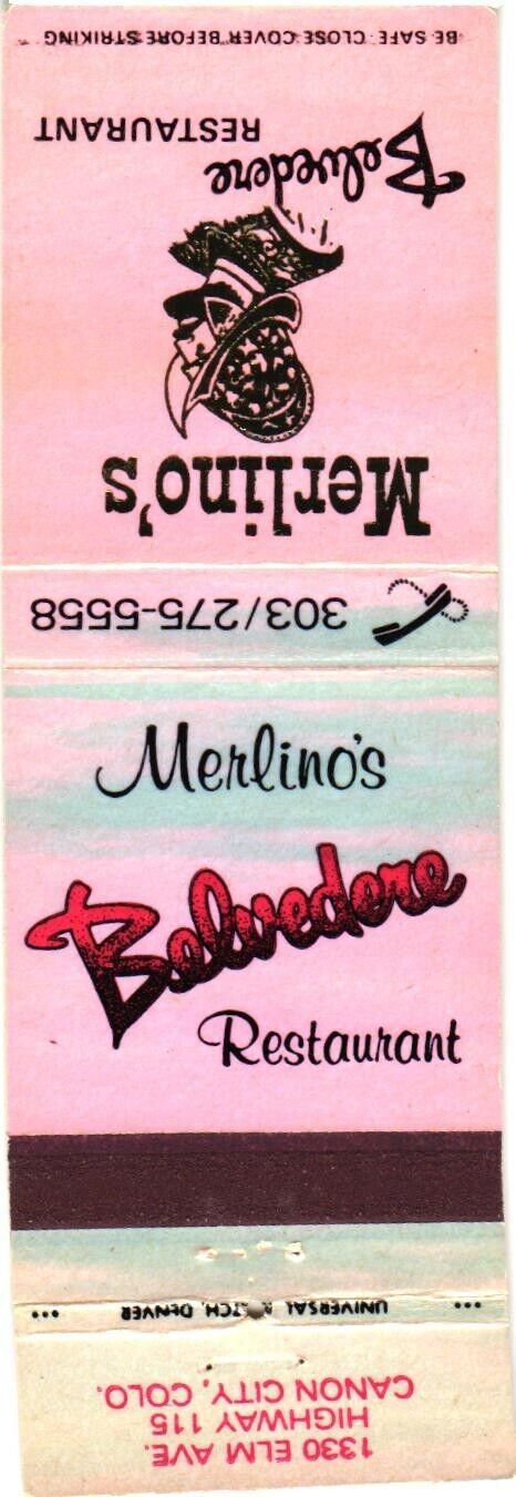Merlino\'s Belvedere Restaurant Canon City, California Vintage Matchbook Cover
