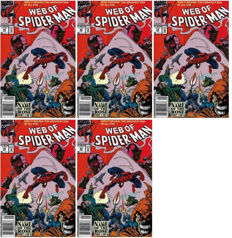 Web of Spider-Man #84 Newsstand Cover (1985-1995) Marvel Comics - 5 Comics