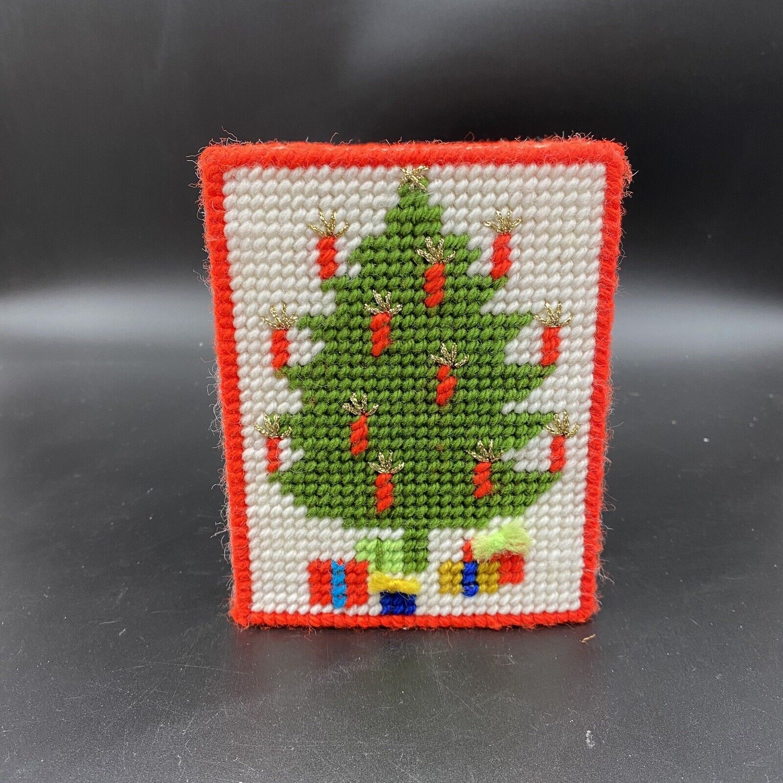 Vintage Handmade Knitted Crochet Christmas Tree Tissue Box Cover Holder