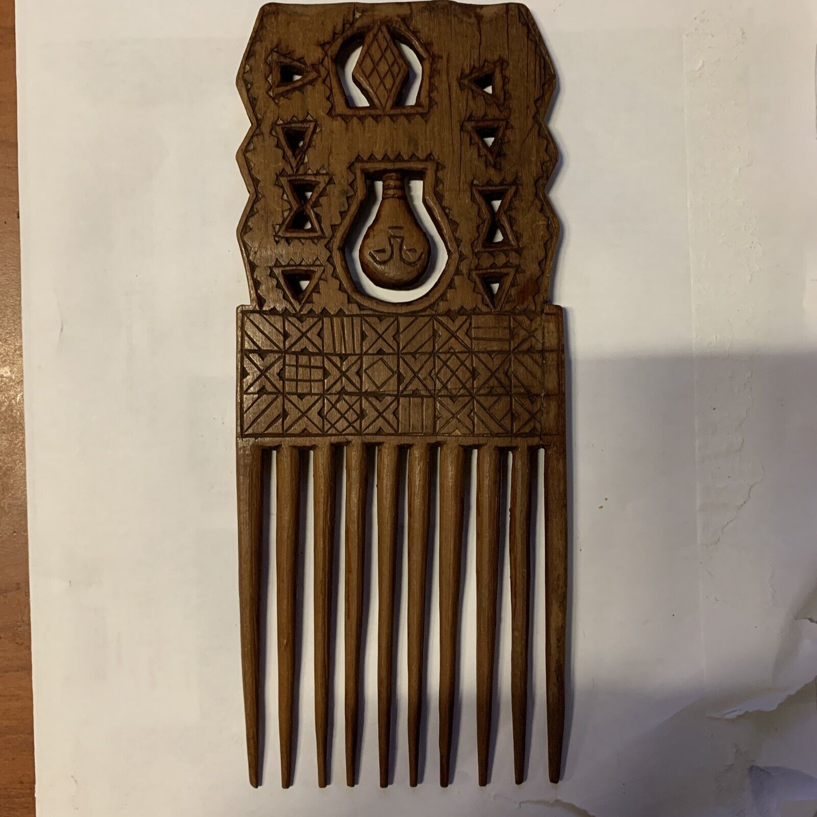 Vintage Hand-Carved African Hair Comb Hair Pick - Unique African Folk Art 1900s