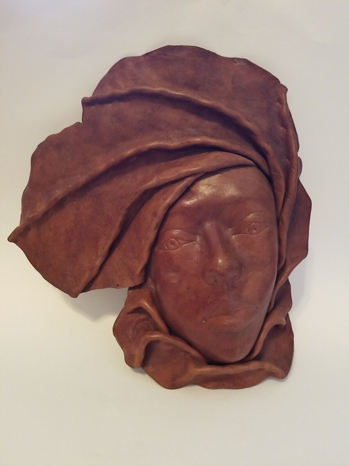 Gorgeous Handcrafted Hand Made African Woman Face Mask Leather Wall Hanging 12\