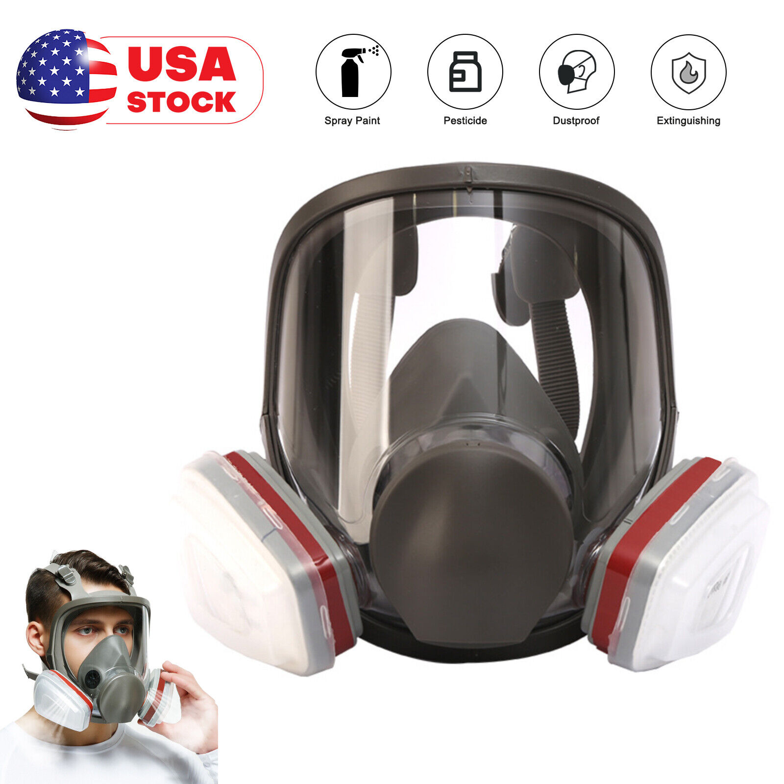 Full Face Gas Respirator Mask Reusable Anti-fog with Filters Painting Spraying