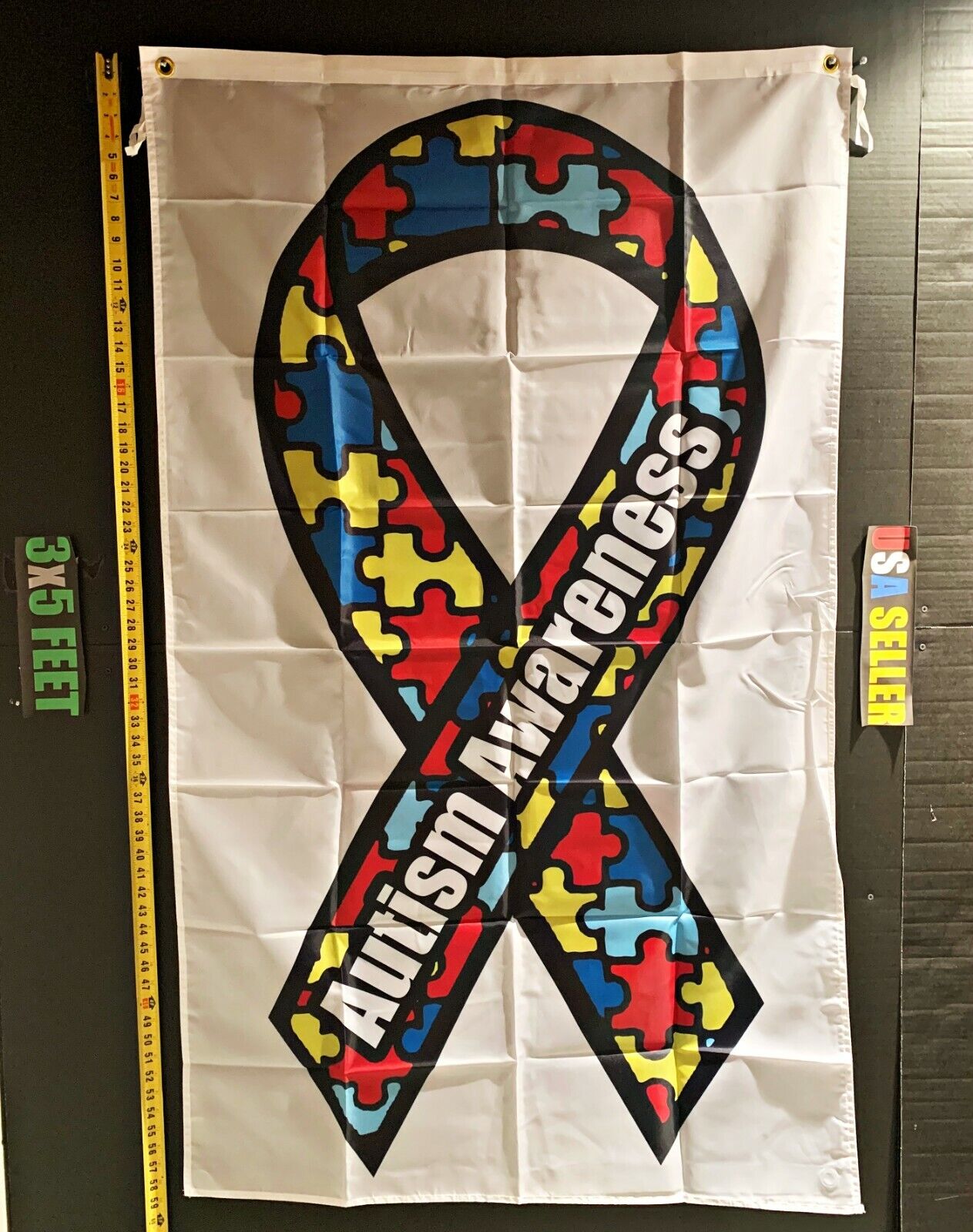 Autism Flag  Awareness Rainbow Ribbon Puzzle W Hope USA Sign 3x5'