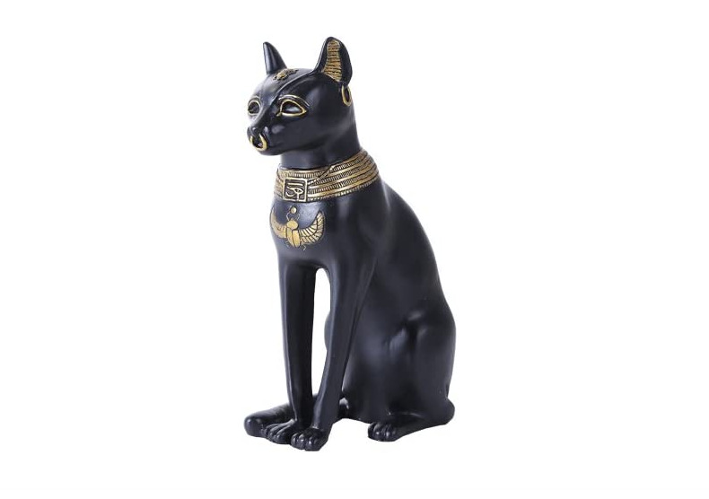  8 Inches Ancient Egyptian God Black and Golden Bastet Cat Statue Figurine
