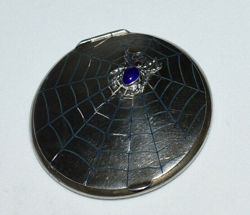 FABULOUS Antique 875 SILVER *JEWELED SPIDER WEB* Compact ALL ORIGINAL ON SALE