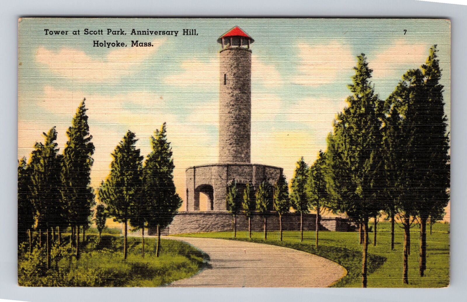Holyoke MA-Massachusetts, Anniversary Hill, Tower at Scott Park Vintage Postcard