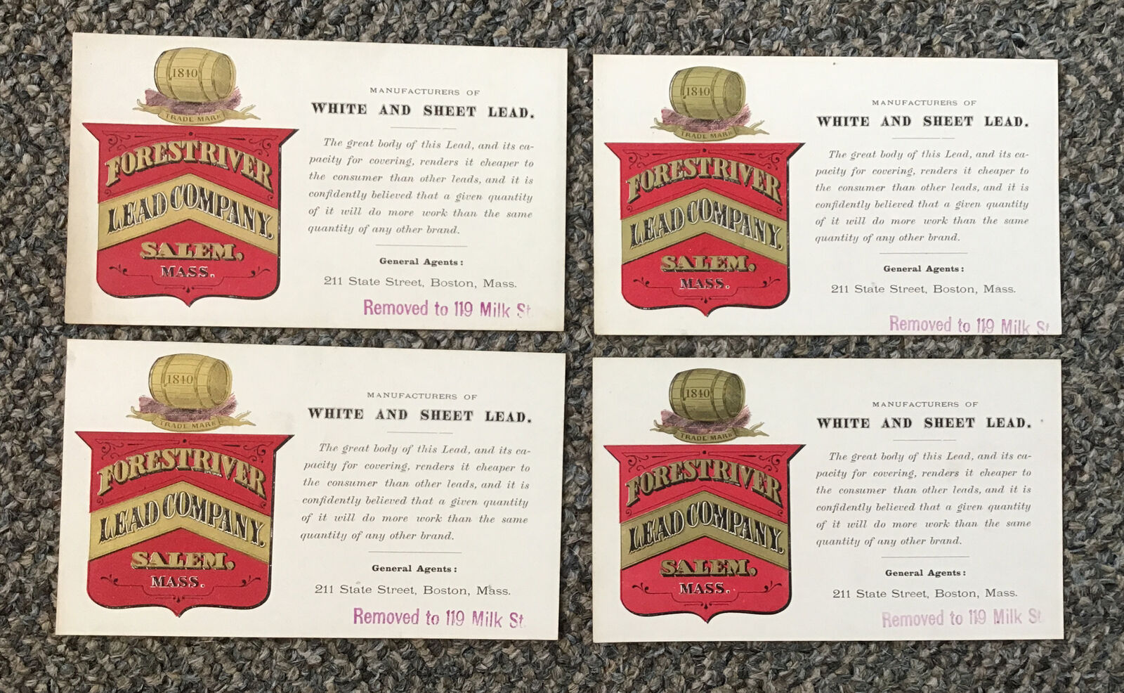 Forest River Lead Company Salem MA Paint Advertising Card Lot Of 4