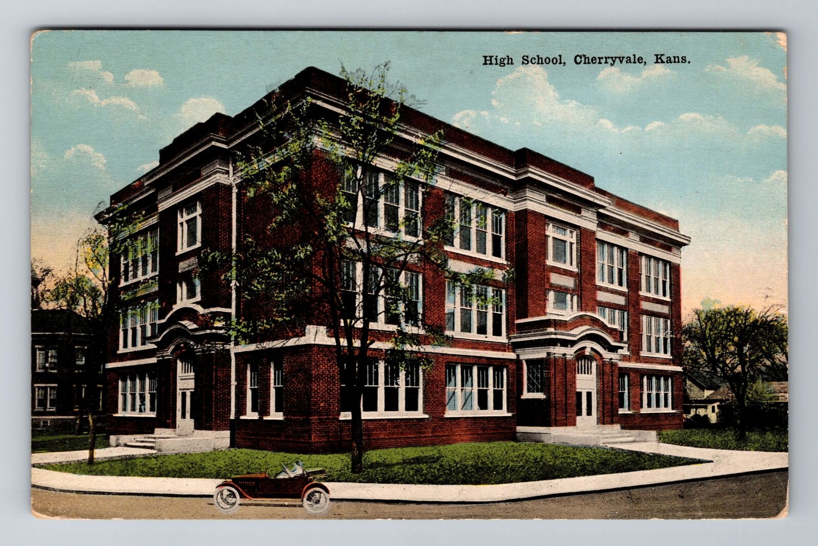 Cherryvale KS-Kansas, High School, Antique Vintage Souvenir Postcard