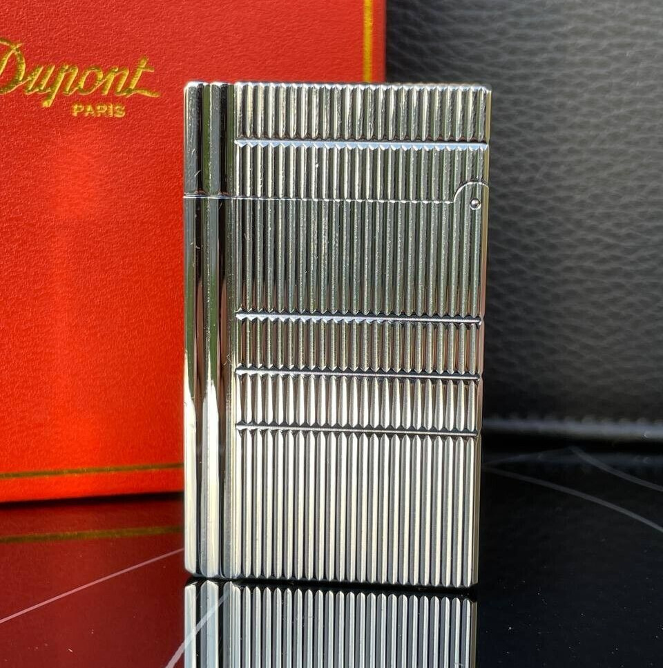 ST. DUPONT Gas Lighter Silver Line 2 with Gift Box France Dupond