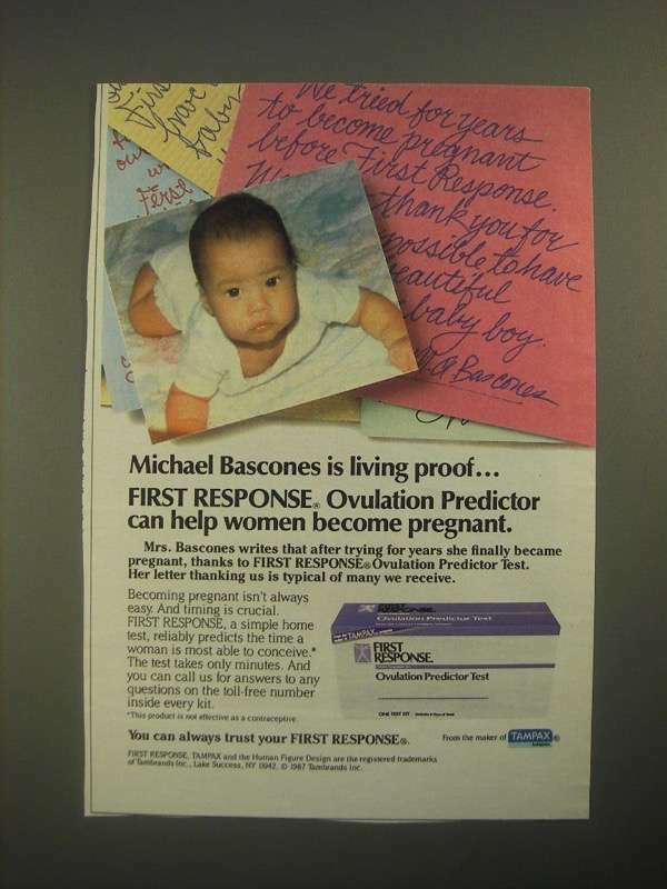 1987 Tampax First Response Ovulation Predictor Test Ad - Michael Bascones