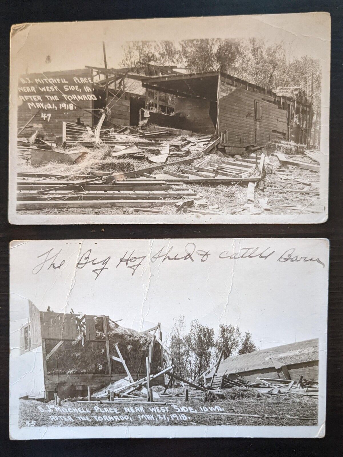 RPPC Westside Iowa Two Tornado Disaster   Crawford County Identified Postcards