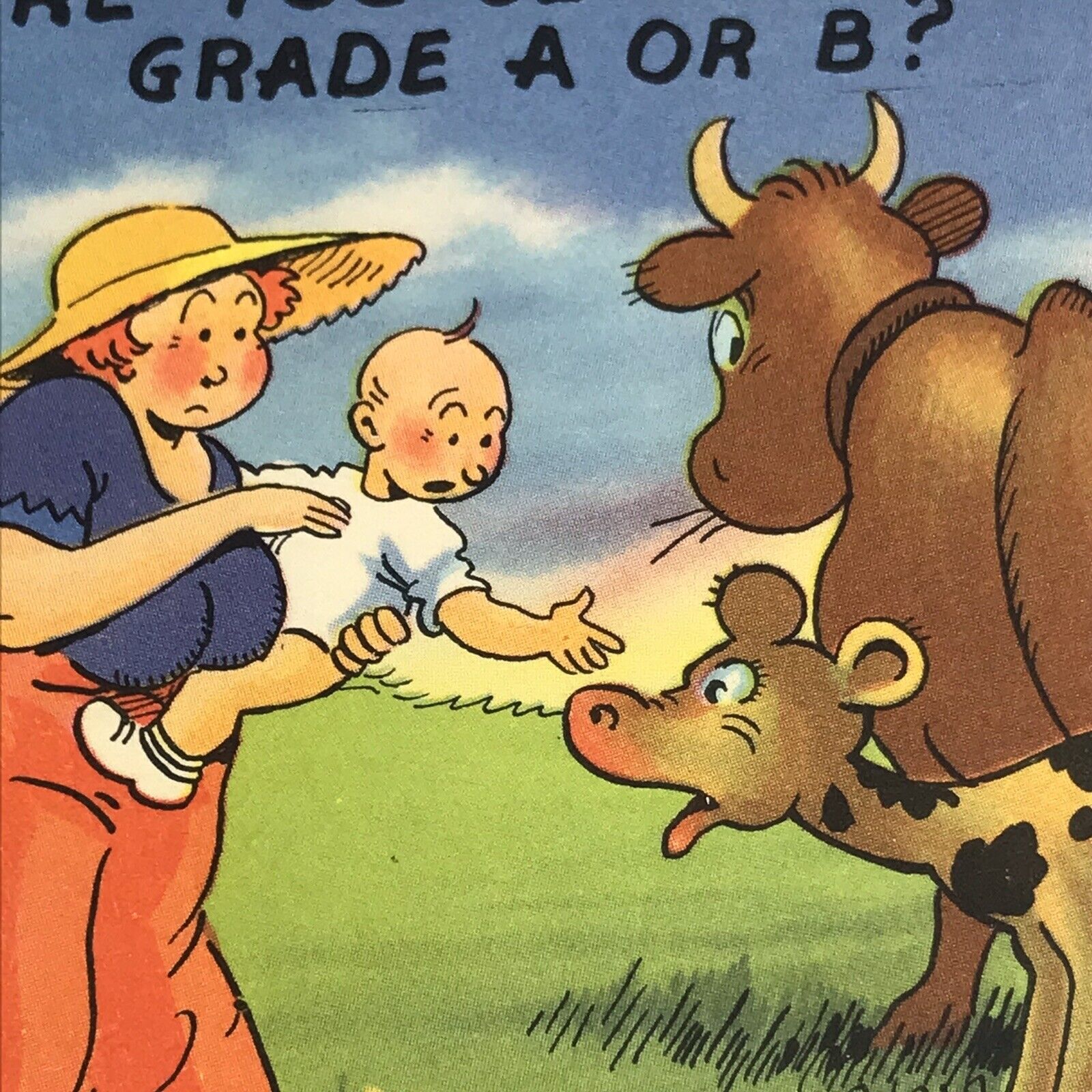 Humorous Vintage Postcard Baby Cow Calf Milk Breastfeeding Funny Cartoon Art